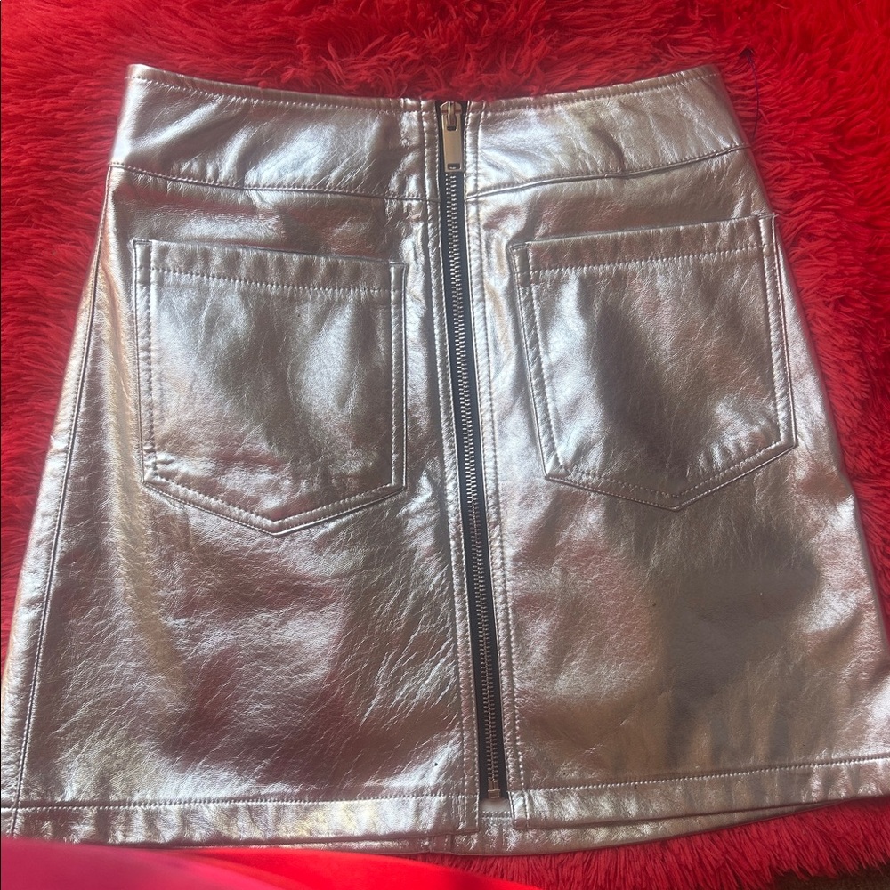 love, Fire Metallic Silver Front-Zip Mini Skirt